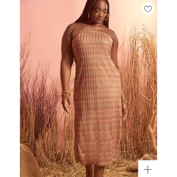Eloquii Zigzag Midi Dress in Orange and Cream - Picture 2 of 10